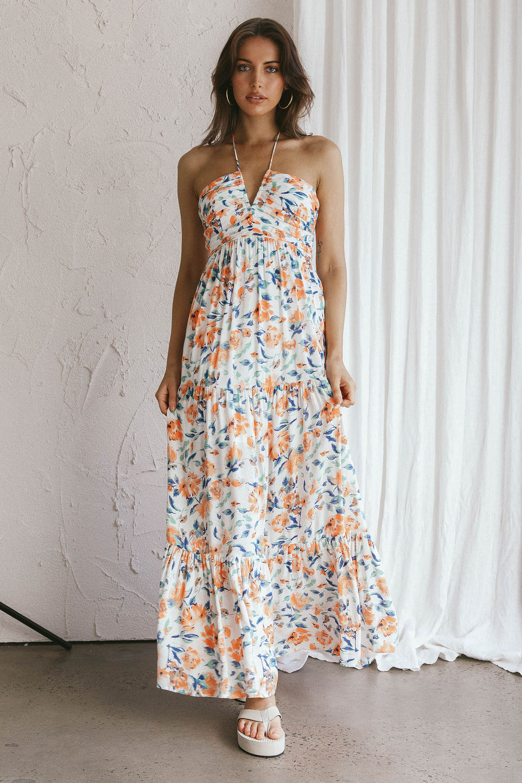 Asiah Halterneck Maxi Dress Floral Blue by Selfie Leslie