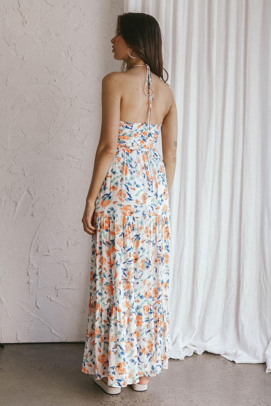Asiah Halterneck Maxi Dress Floral Blue by Selfie Leslie