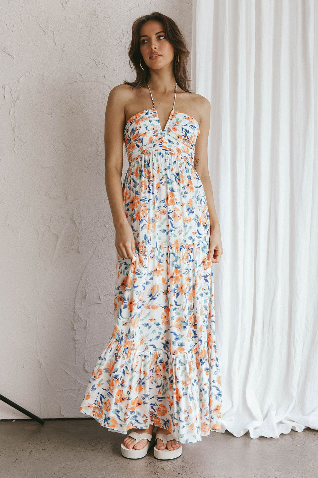 Asiah Halterneck Maxi Dress Floral Blue by Selfie Leslie