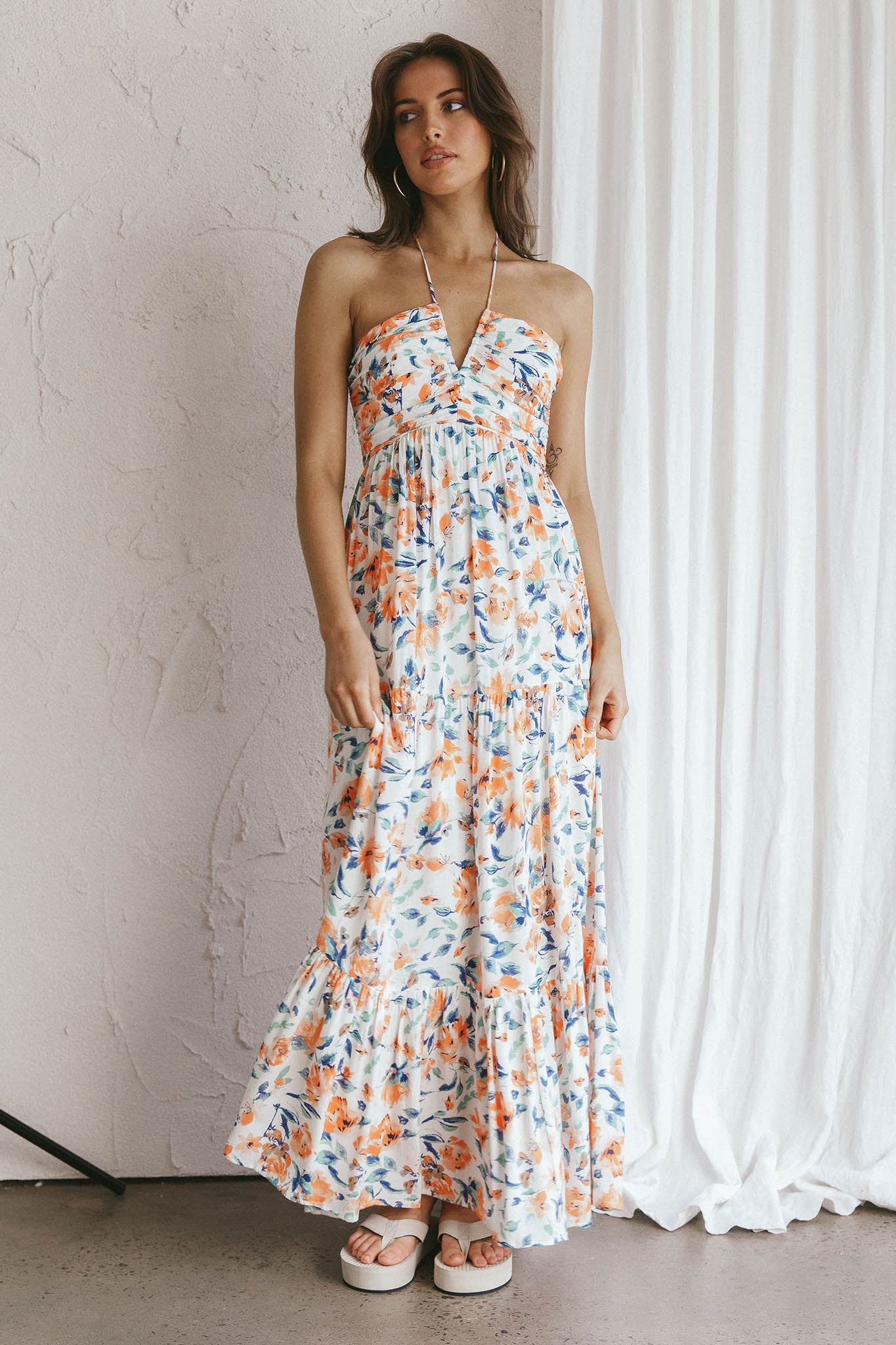 Asiah Halterneck Maxi Dress Floral Blue by Selfie Leslie
