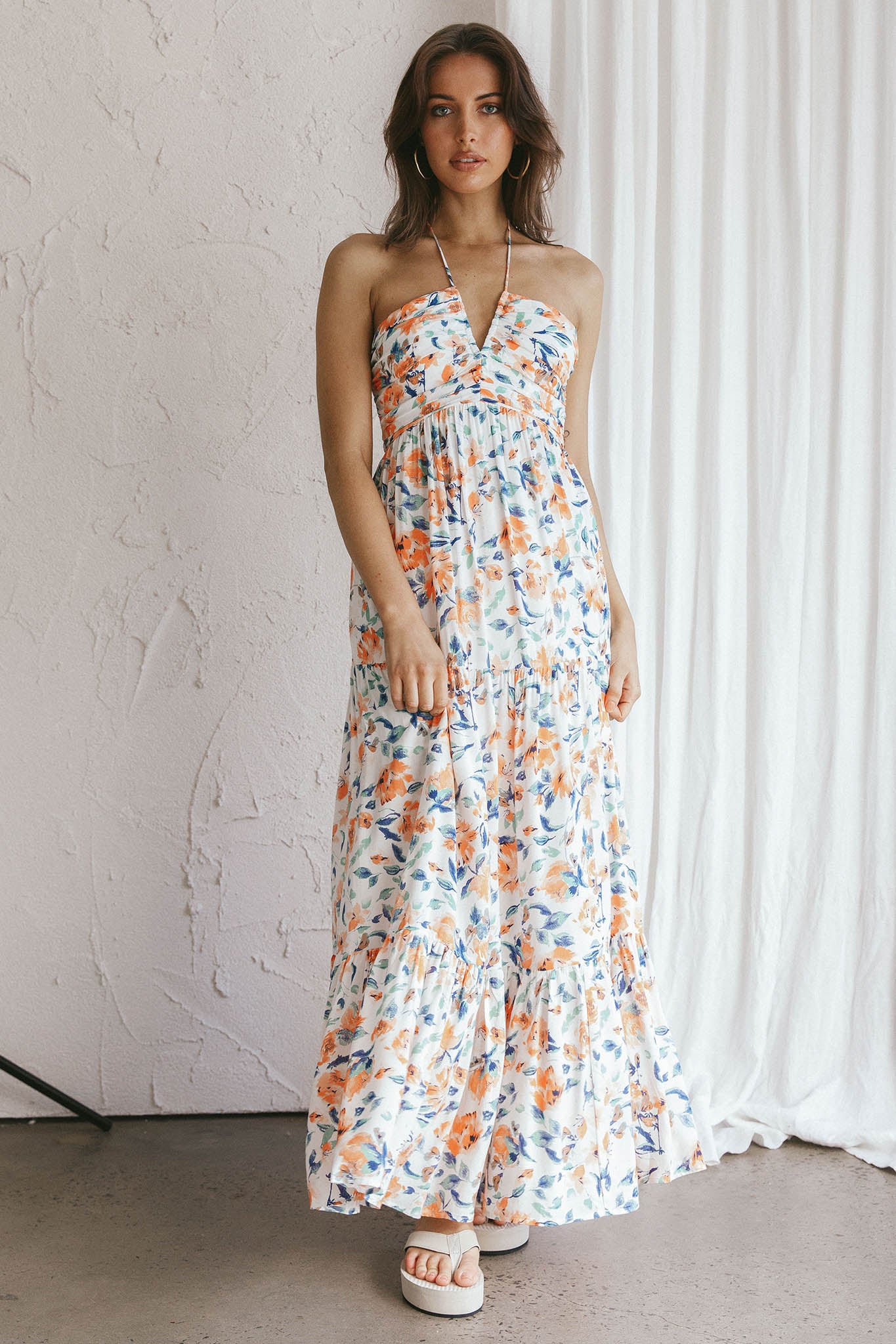 Asiah Halterneck Maxi Dress Floral Blue by Selfie Leslie