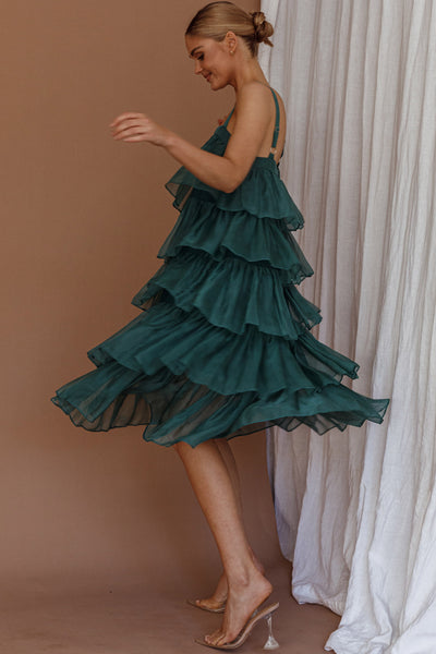 Merry Layered Frill Midi Dress Turtle Green Selfie Leslie Merry Layered Frill Midi Dress Turtle Green Selfie Leslie