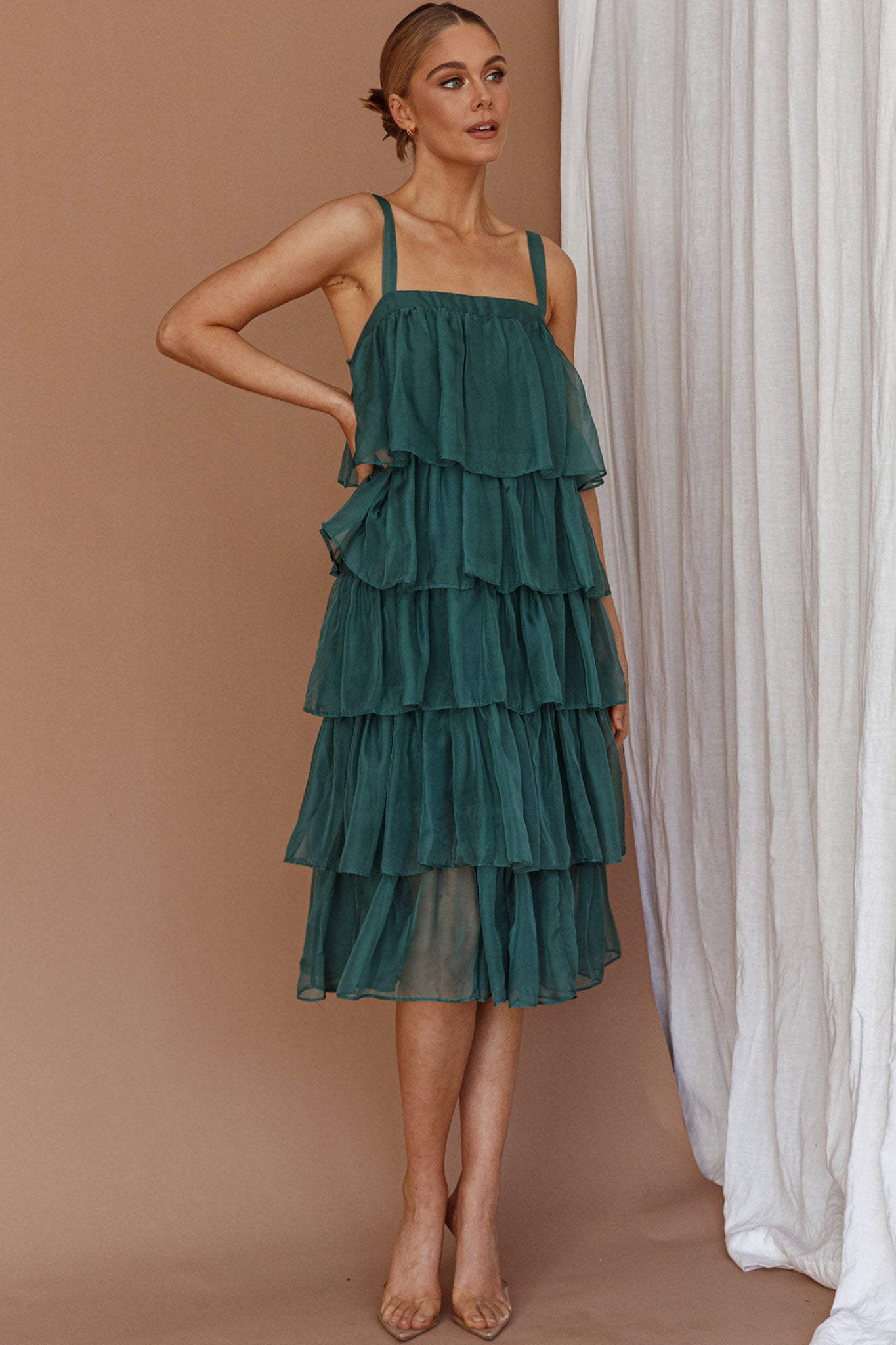 Merry Layered Frill Midi Dress Turtle Green by Selfie Leslie