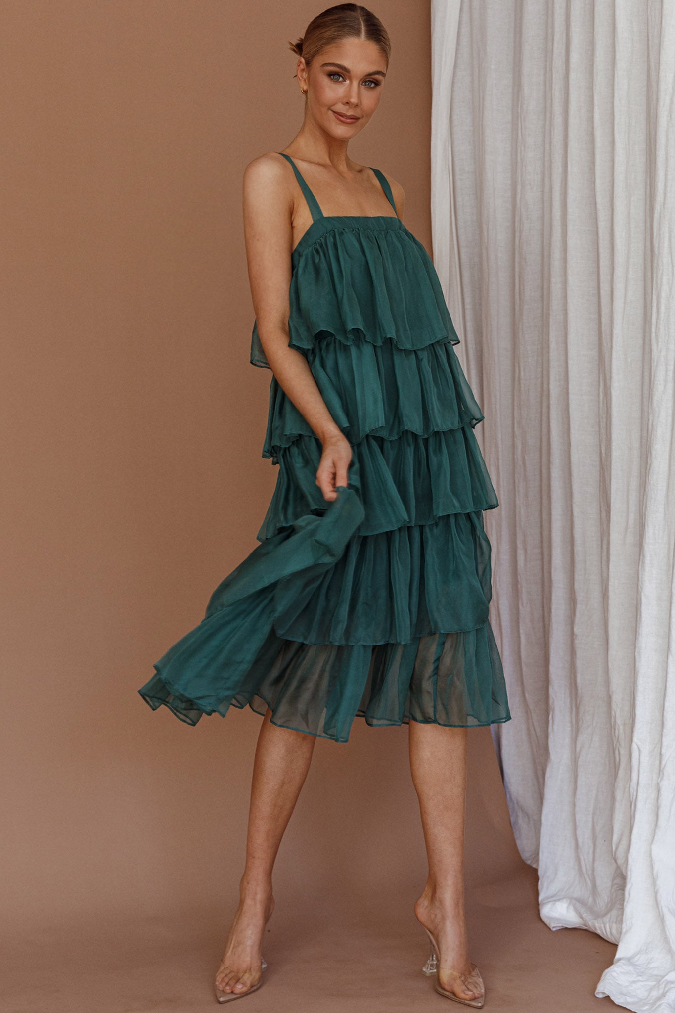 Merry Layered Frill Midi Dress Turtle Green by Selfie Leslie