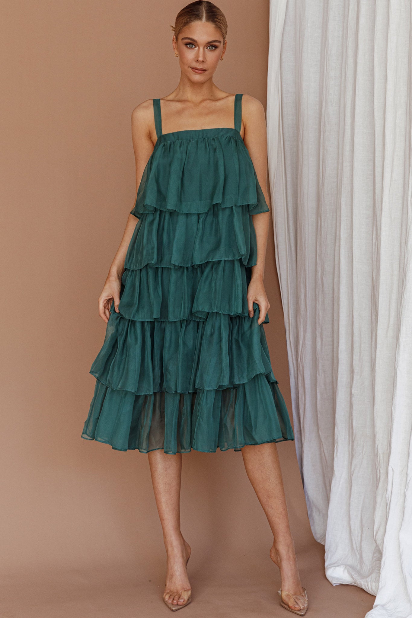 Merry Layered Frill Midi Dress Turtle Green by Selfie Leslie