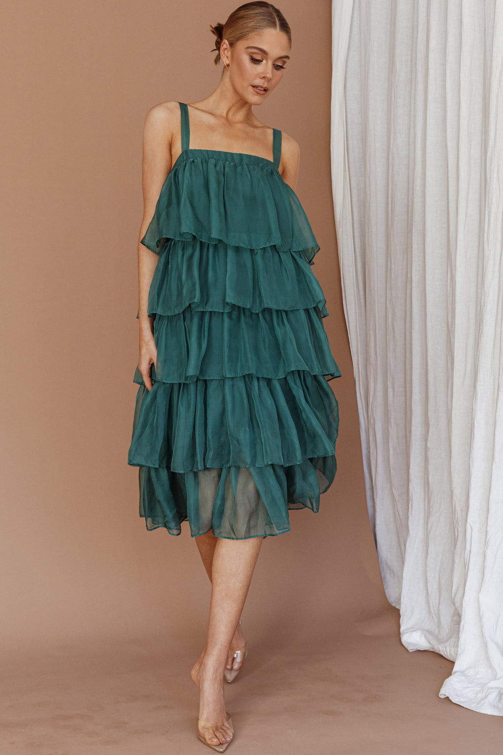 Merry Layered Frill Midi Dress Turtle Green by Selfie Leslie