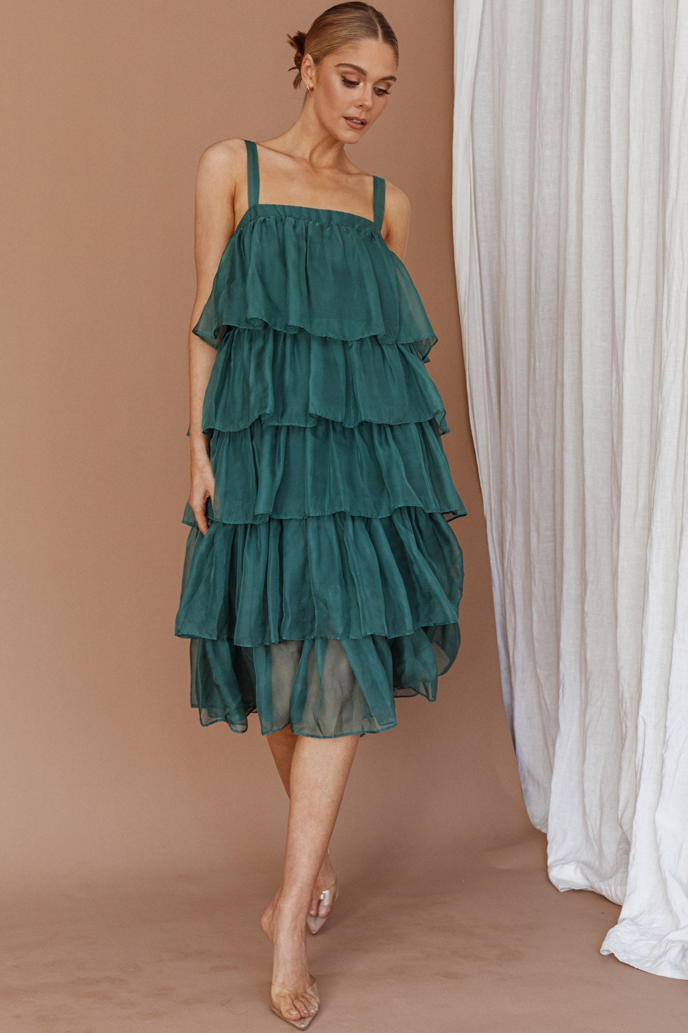 Merry Layered Frill Midi Dress Turtle Green by Selfie Leslie