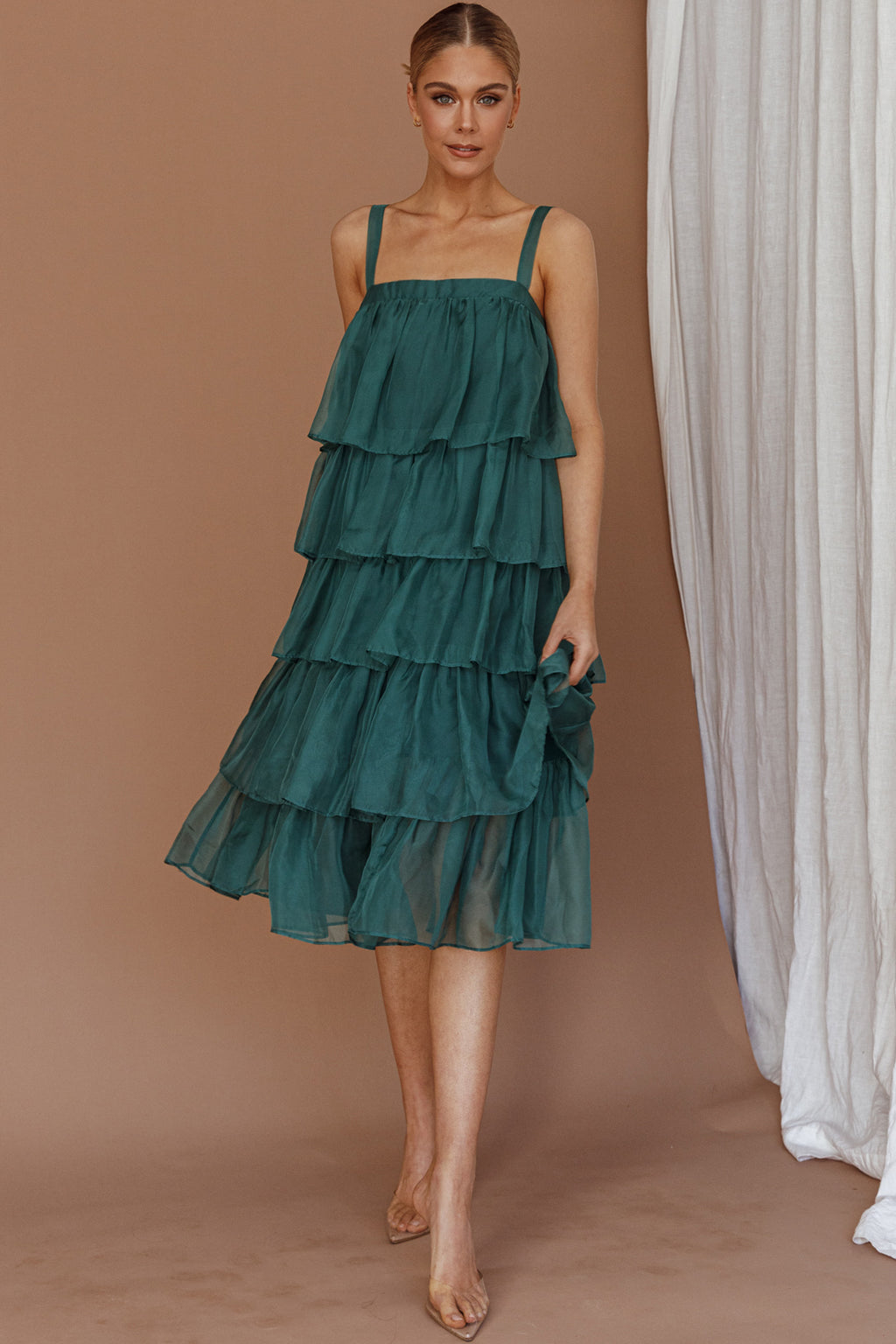 Merry Layered Frill Midi Dress Turtle Green by Selfie Leslie