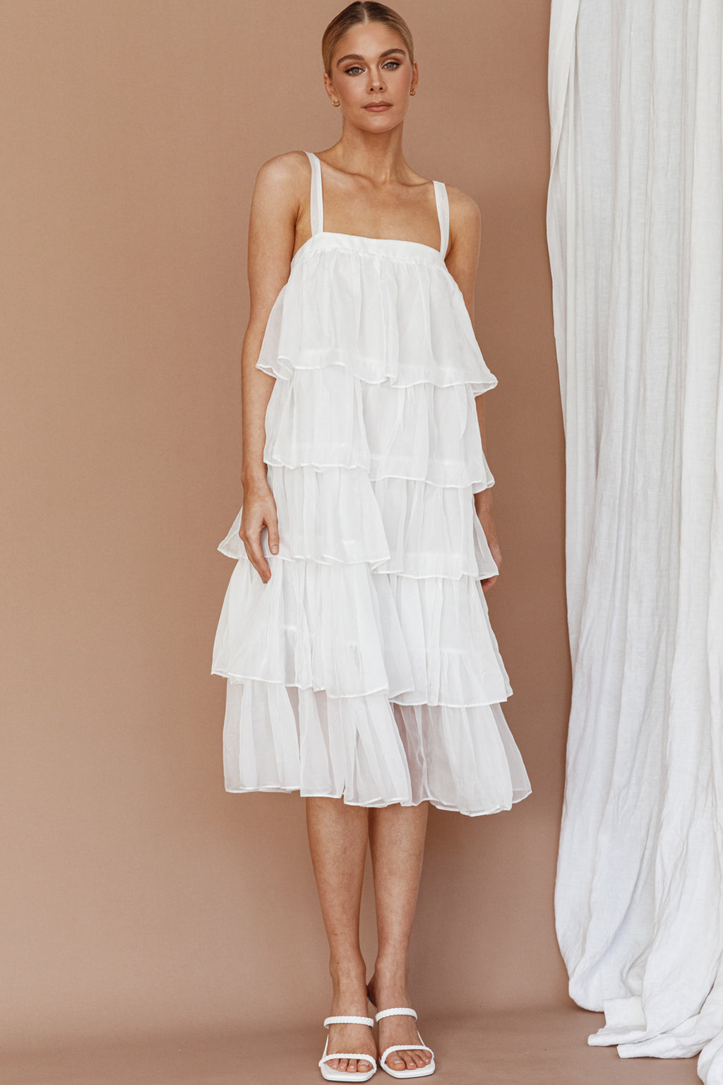 Merry Layered Frill Midi Dress White by Selfie Leslie