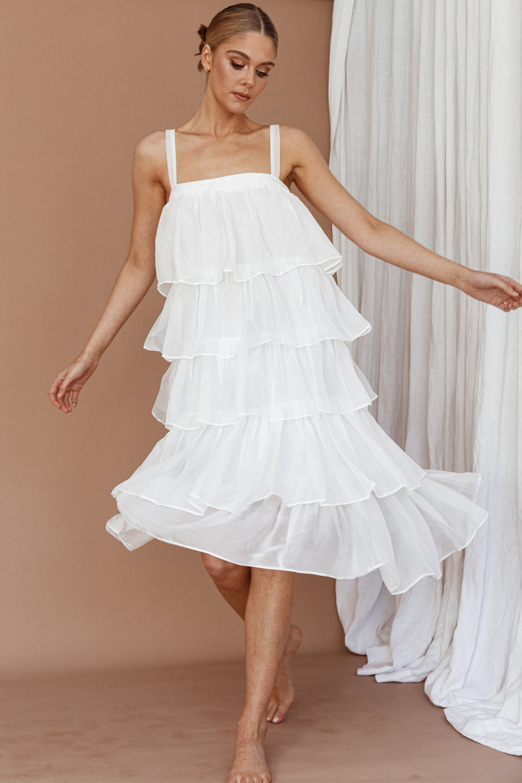 Merry Layered Frill Midi Dress White by Selfie Leslie
