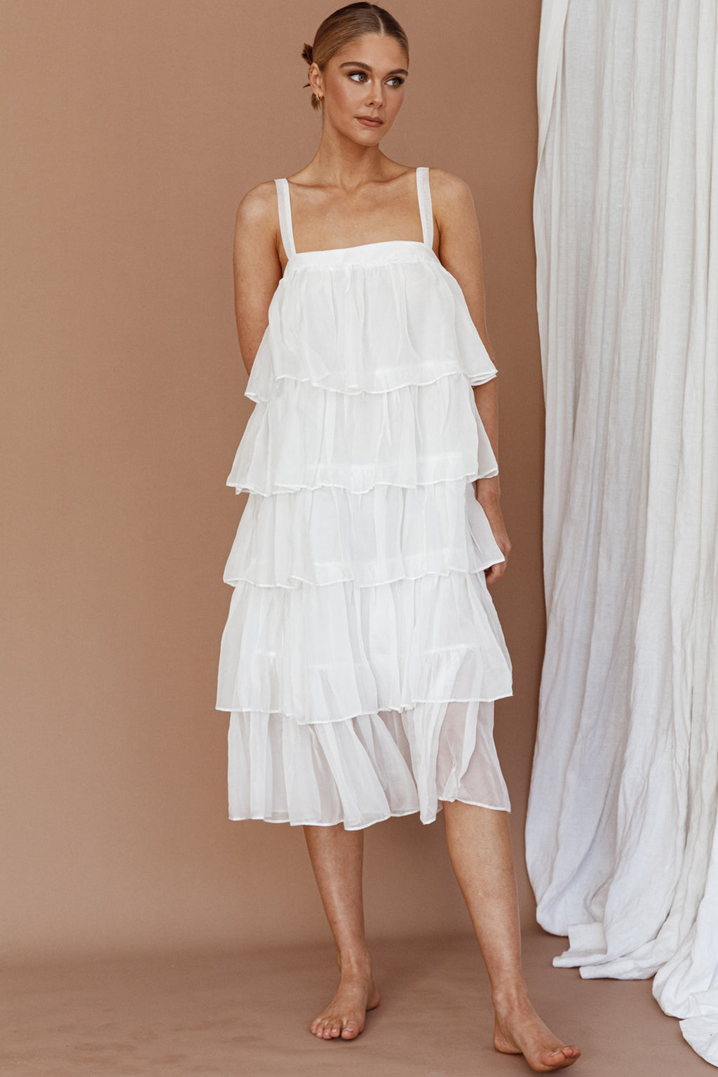 Merry Layered Frill Midi Dress White by Selfie Leslie