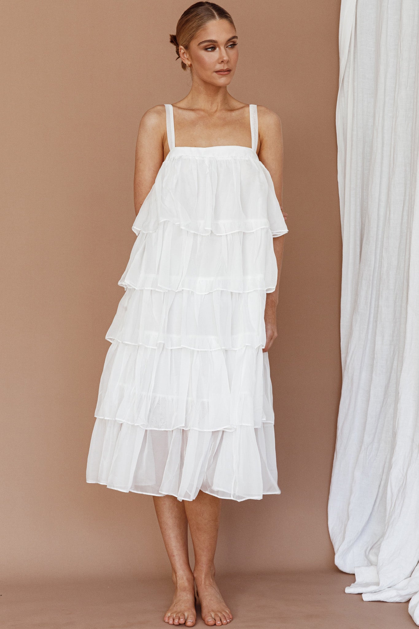 Merry Layered Frill Midi Dress White by Selfie Leslie