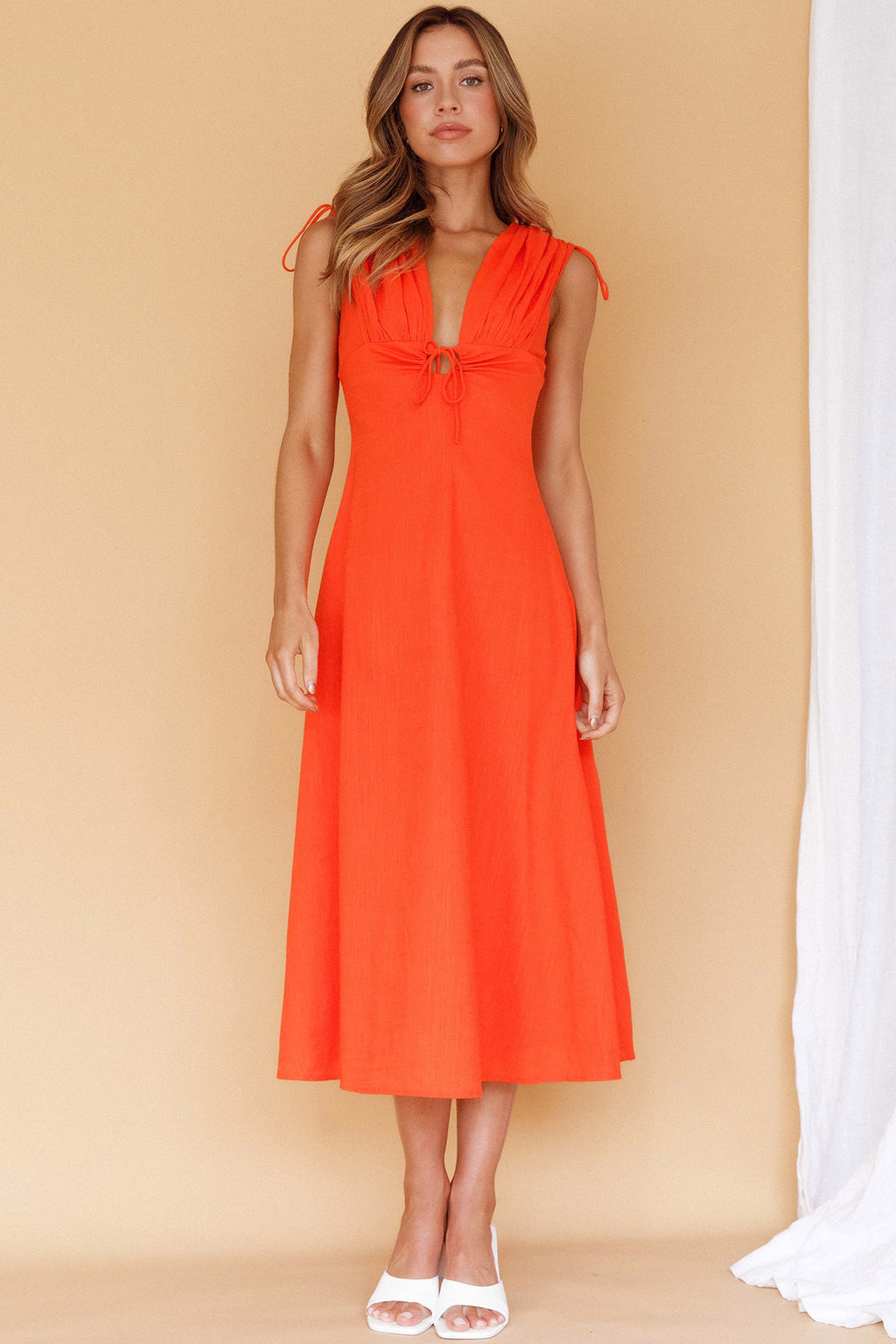 Cape Cod Drawstring Accent Midi Dress Tangerine by Selfie Leslie