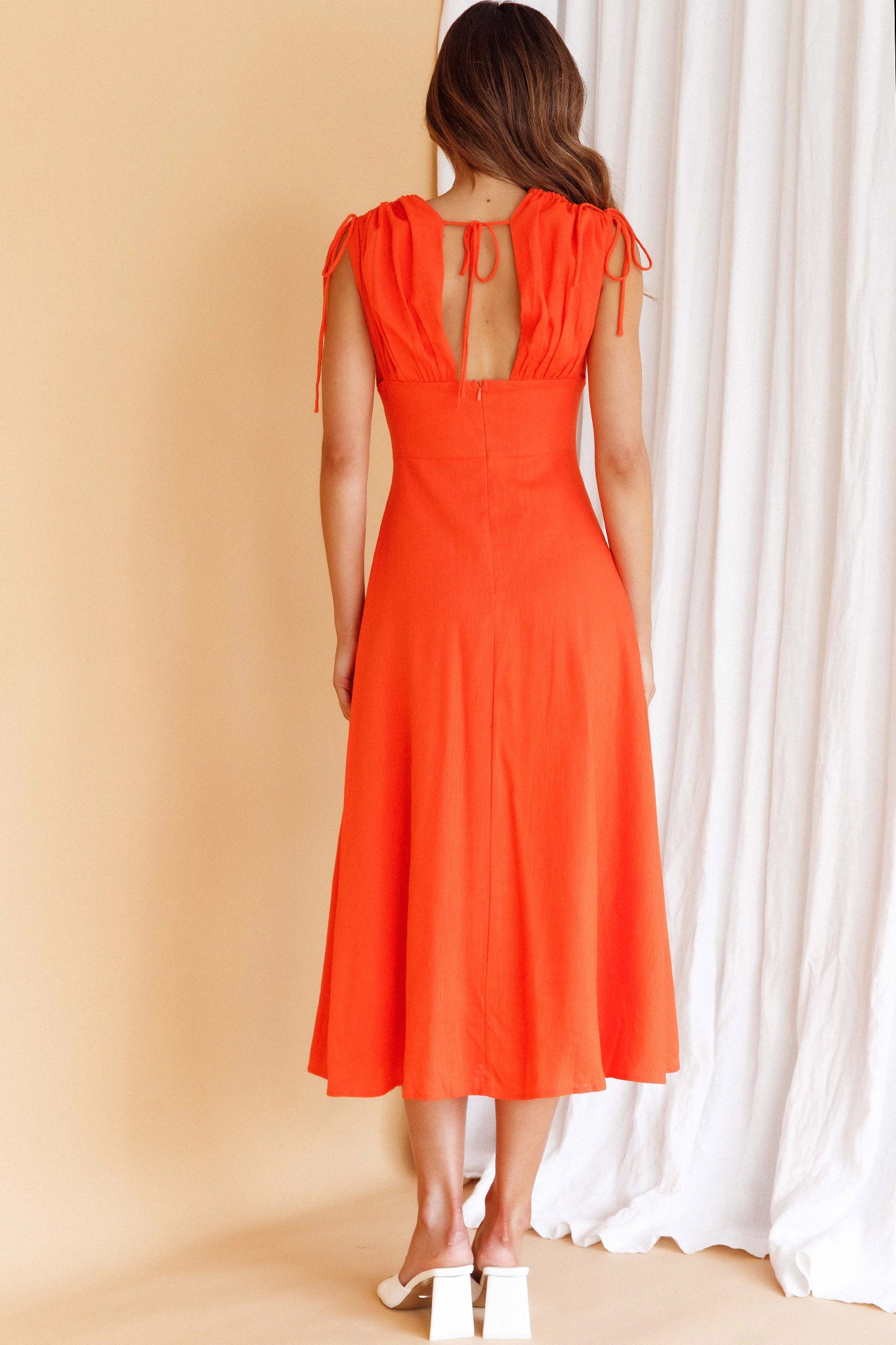 Cape Cod Drawstring Accent Midi Dress Tangerine by Selfie Leslie