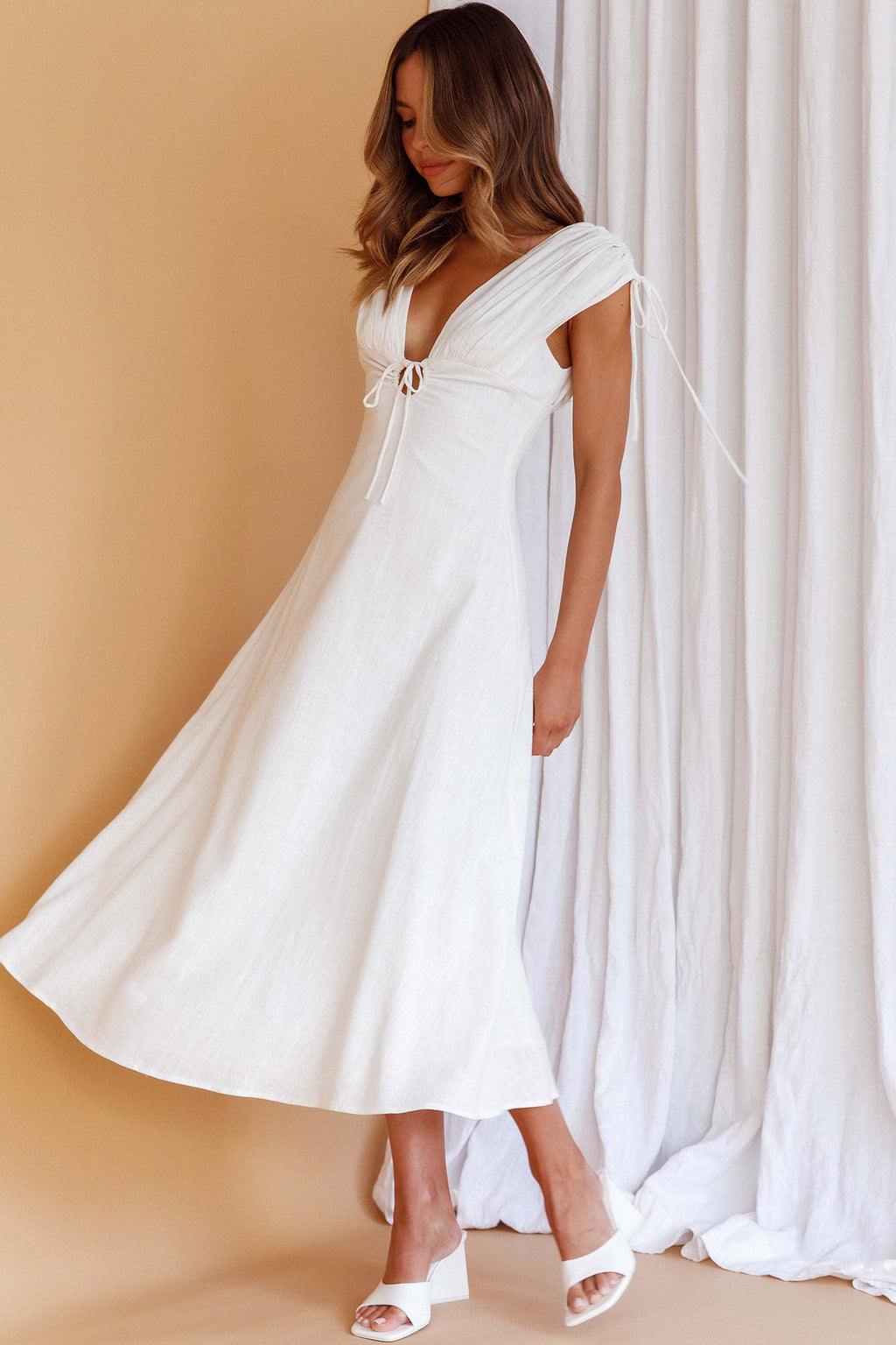 Cape Cod Drawstring Accent Midi Dress White by Selfie Leslie
