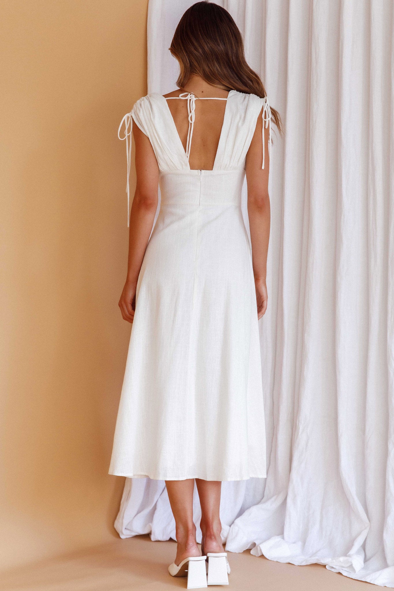 Cape Cod Drawstring Accent Midi Dress White by Selfie Leslie