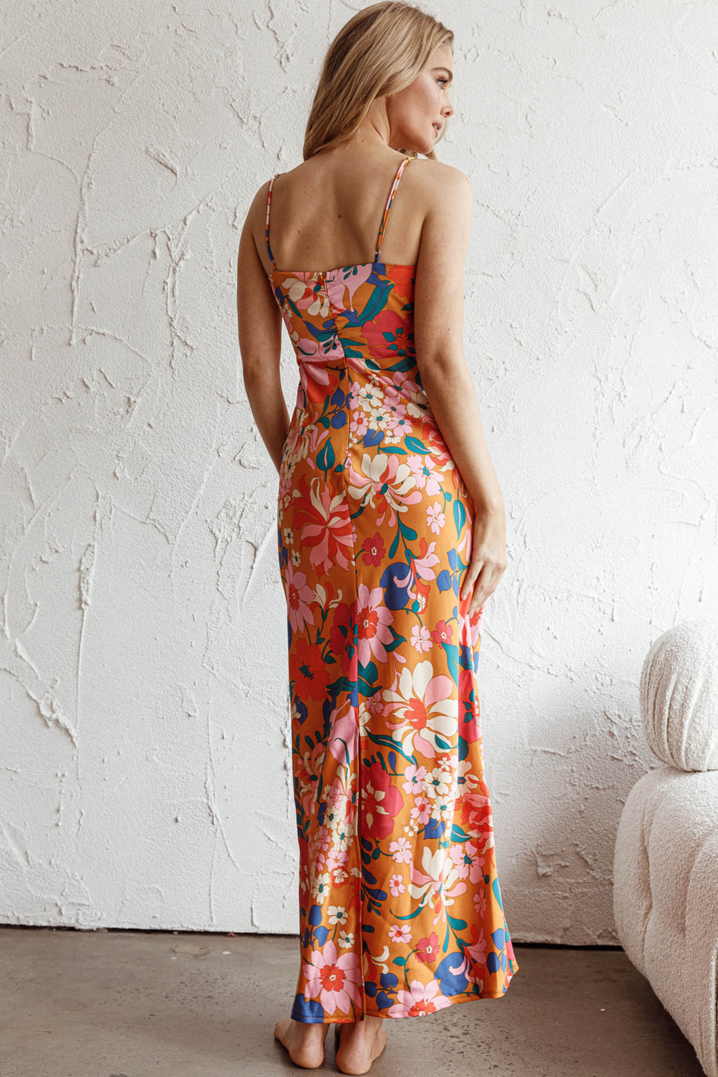 Sea Change Twist Bust Midi Dress Floral Orange by Selfie Leslie