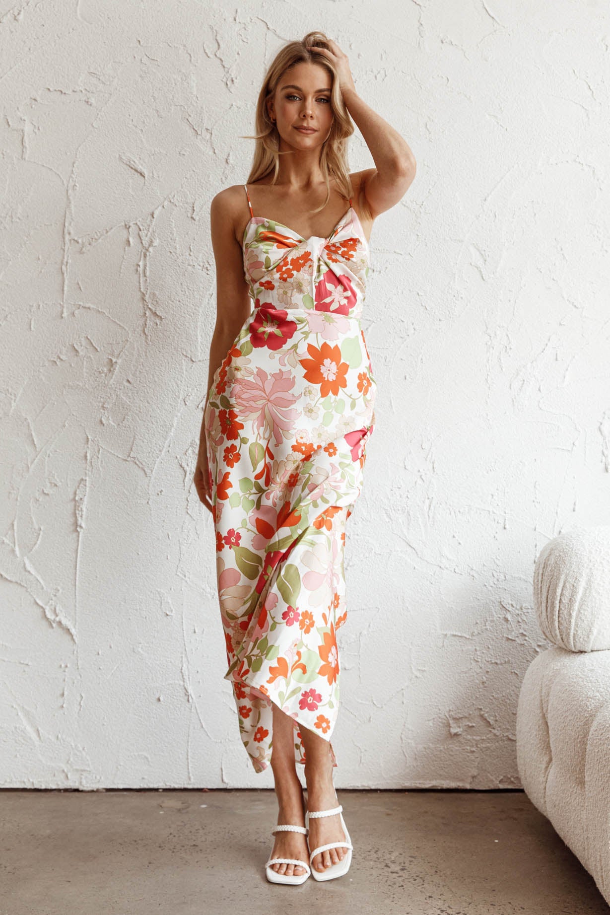 Sea Change Twist Bust Midi Dress Floral White by Selfie Leslie