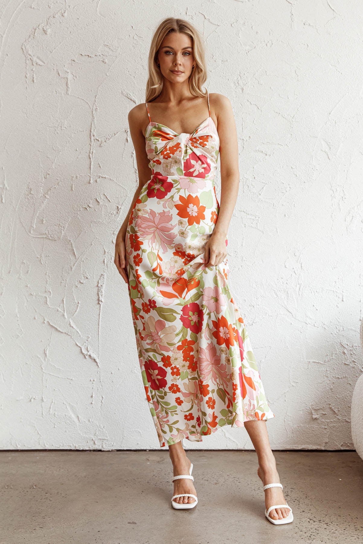 Sea Change Twist Bust Midi Dress Floral White by Selfie Leslie