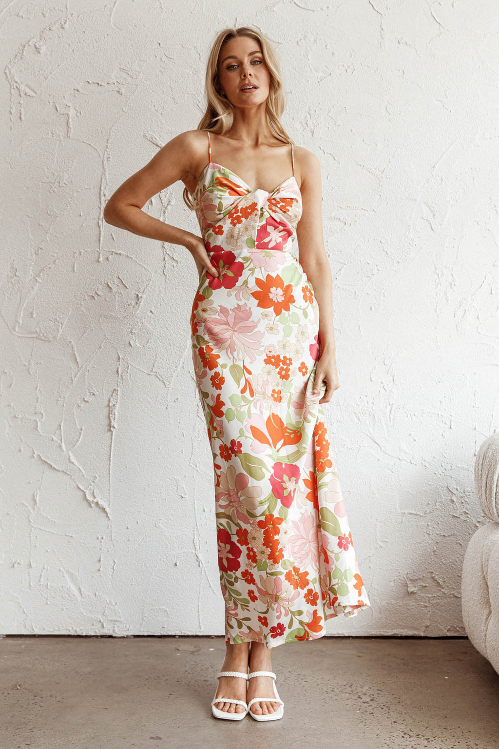 Sea Change Twist Bust Midi Dress Floral White by Selfie Leslie