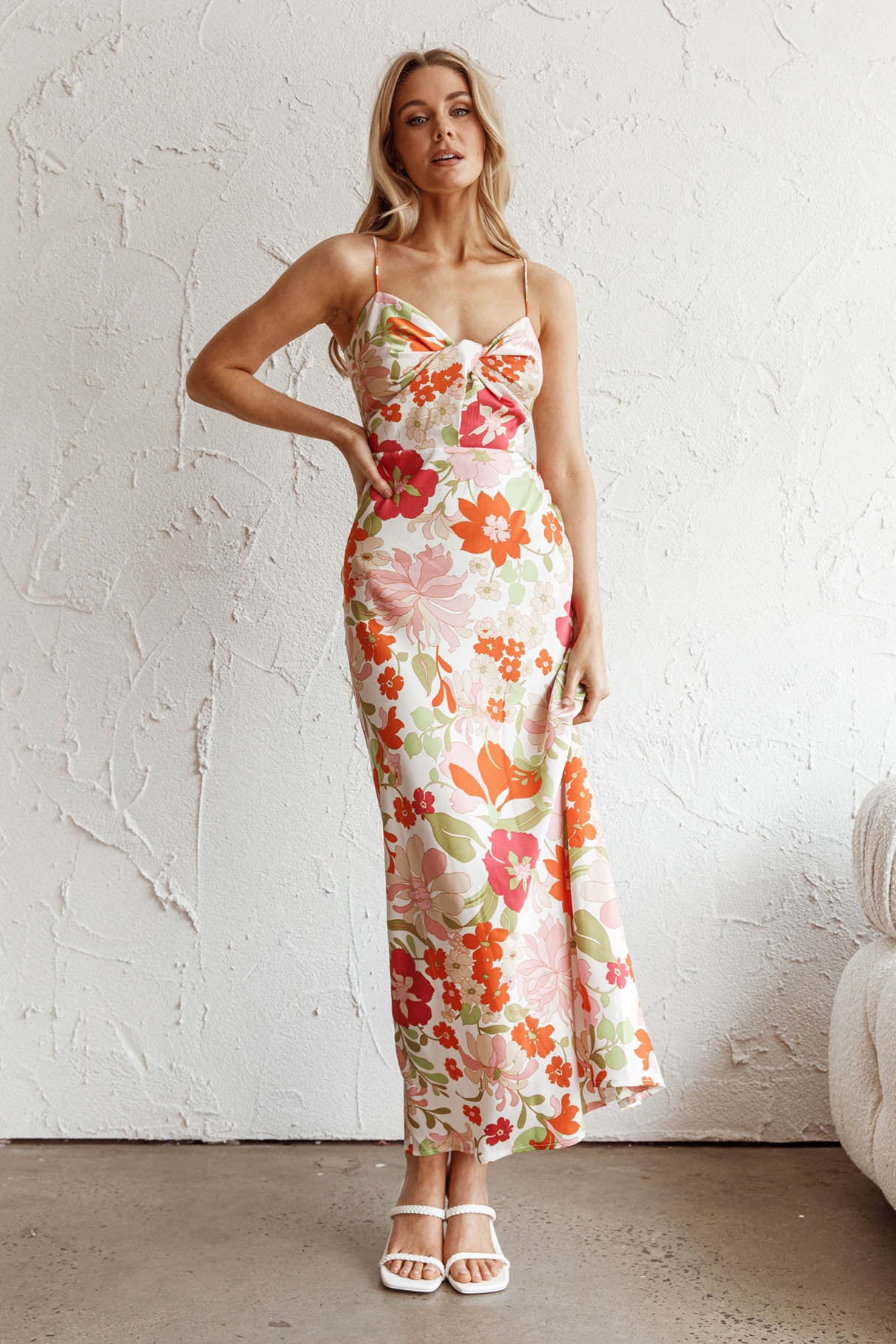 Sea Change Twist Bust Midi Dress Floral White by Selfie Leslie