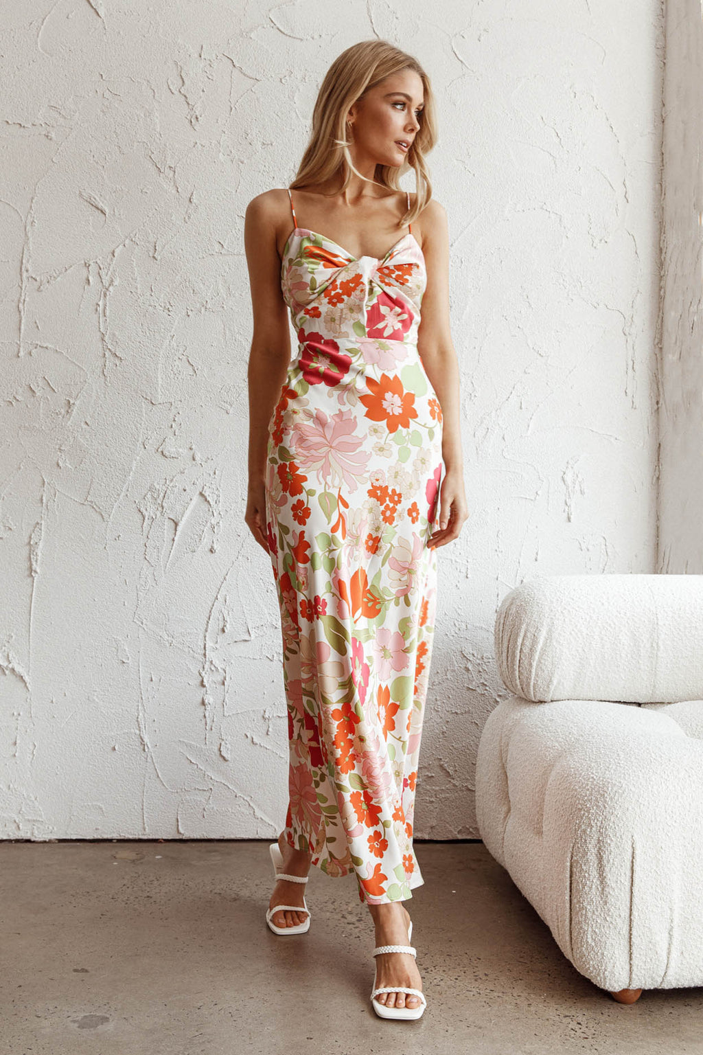 Sea Change Twist Bust Midi Dress Floral White by Selfie Leslie