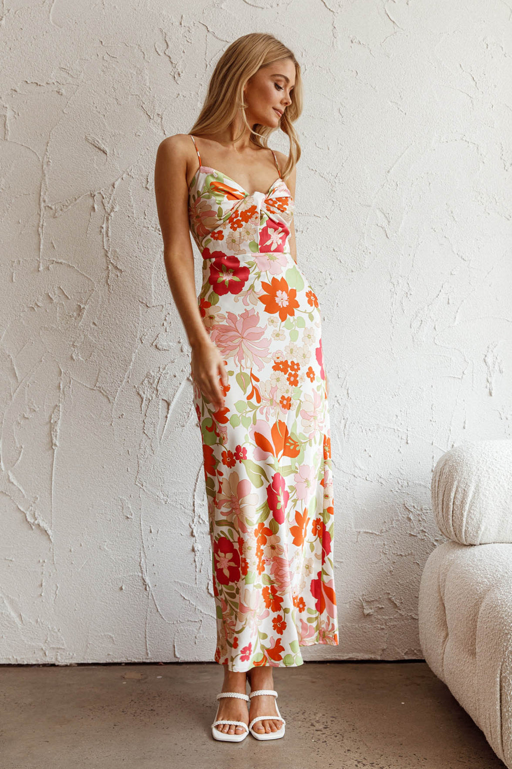 Sea Change Twist Bust Midi Dress Floral White by Selfie Leslie