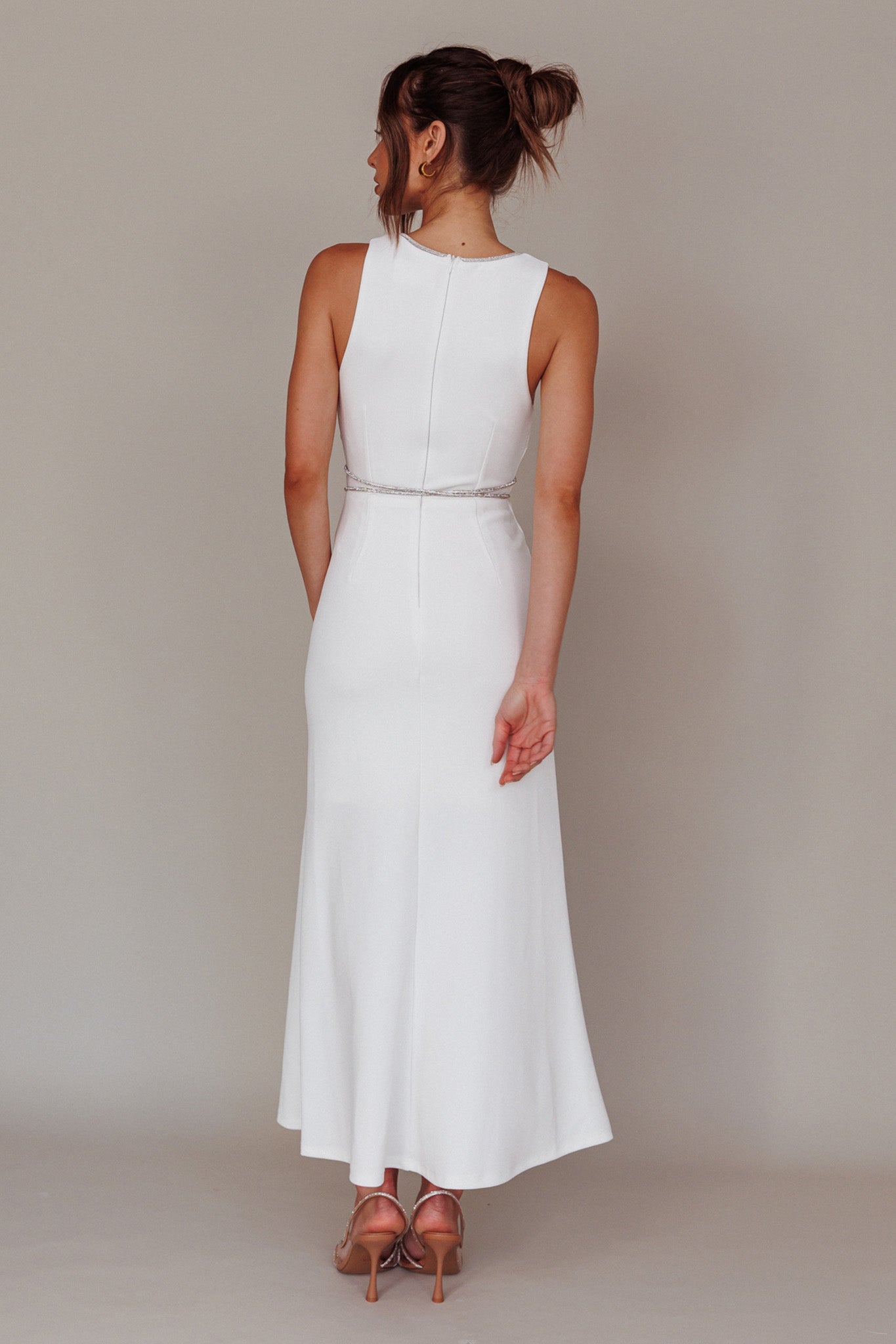 Del Sol Diamante Rope Maxi Dress White by Selfie Leslie