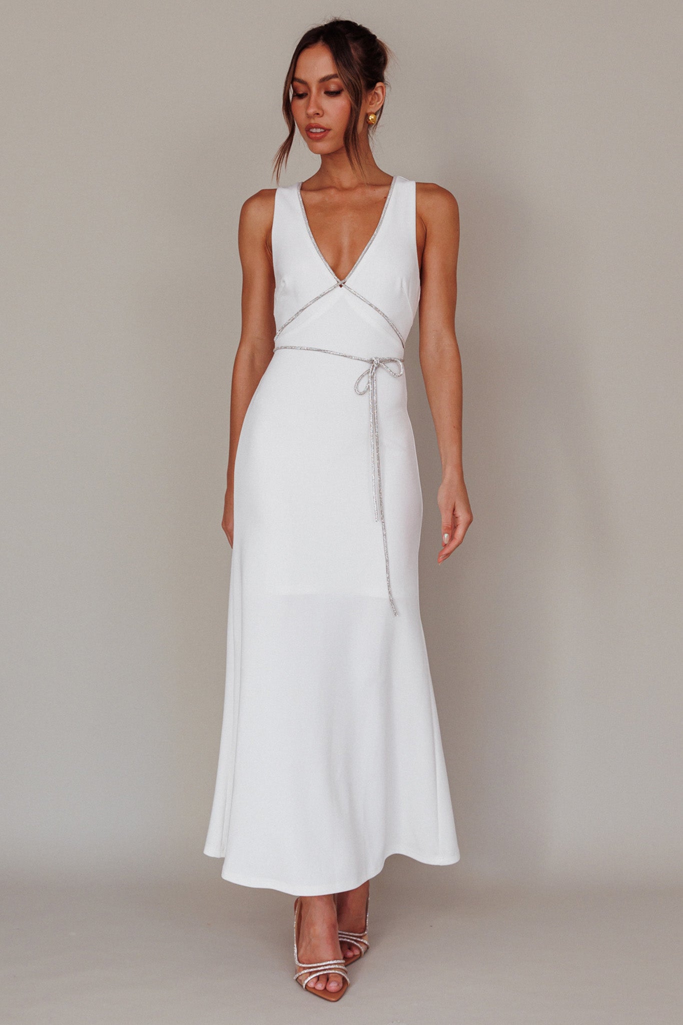 Del Sol Diamante Rope Maxi Dress White by Selfie Leslie