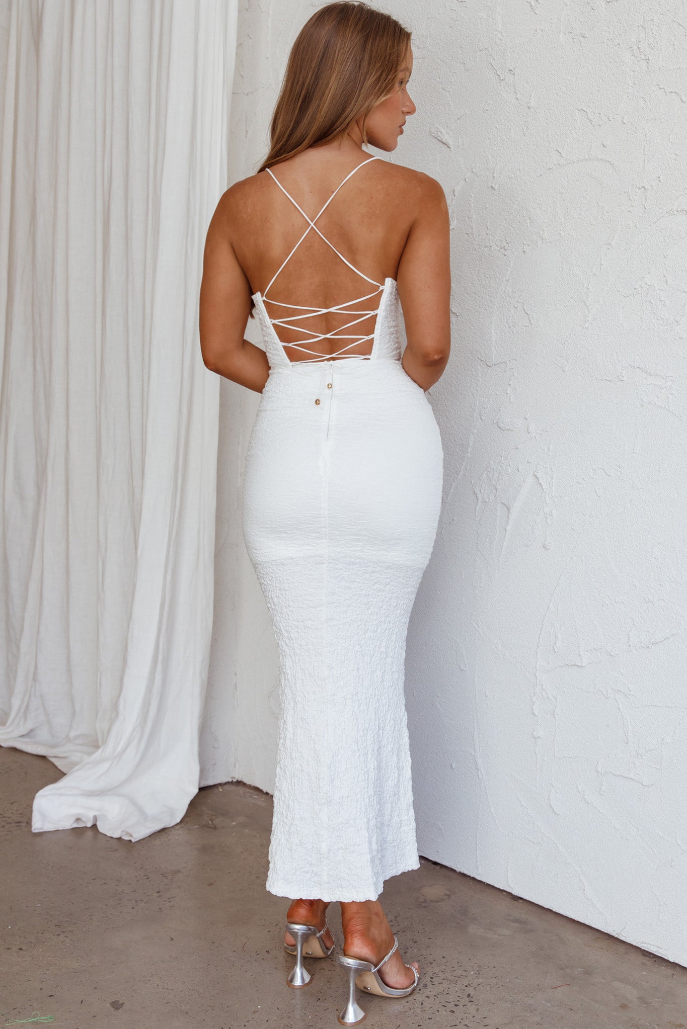Nouveau U-Neckline Midi Dress White by Selfie Leslie
