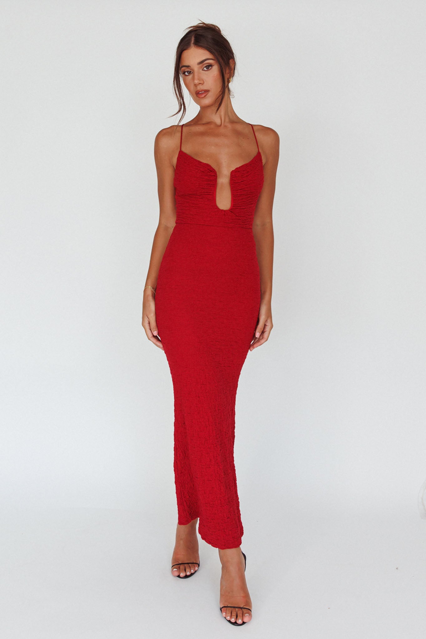 Nouveau U-Neckline Midi Dress Wine by Selfie Leslie