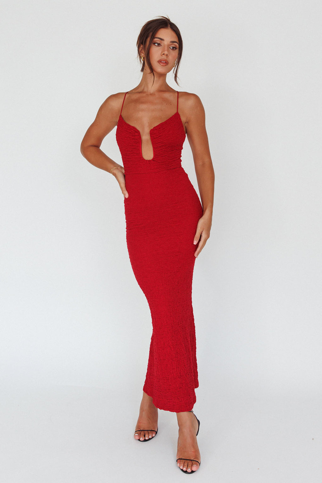 Nouveau U-Neckline Midi Dress Wine by Selfie Leslie