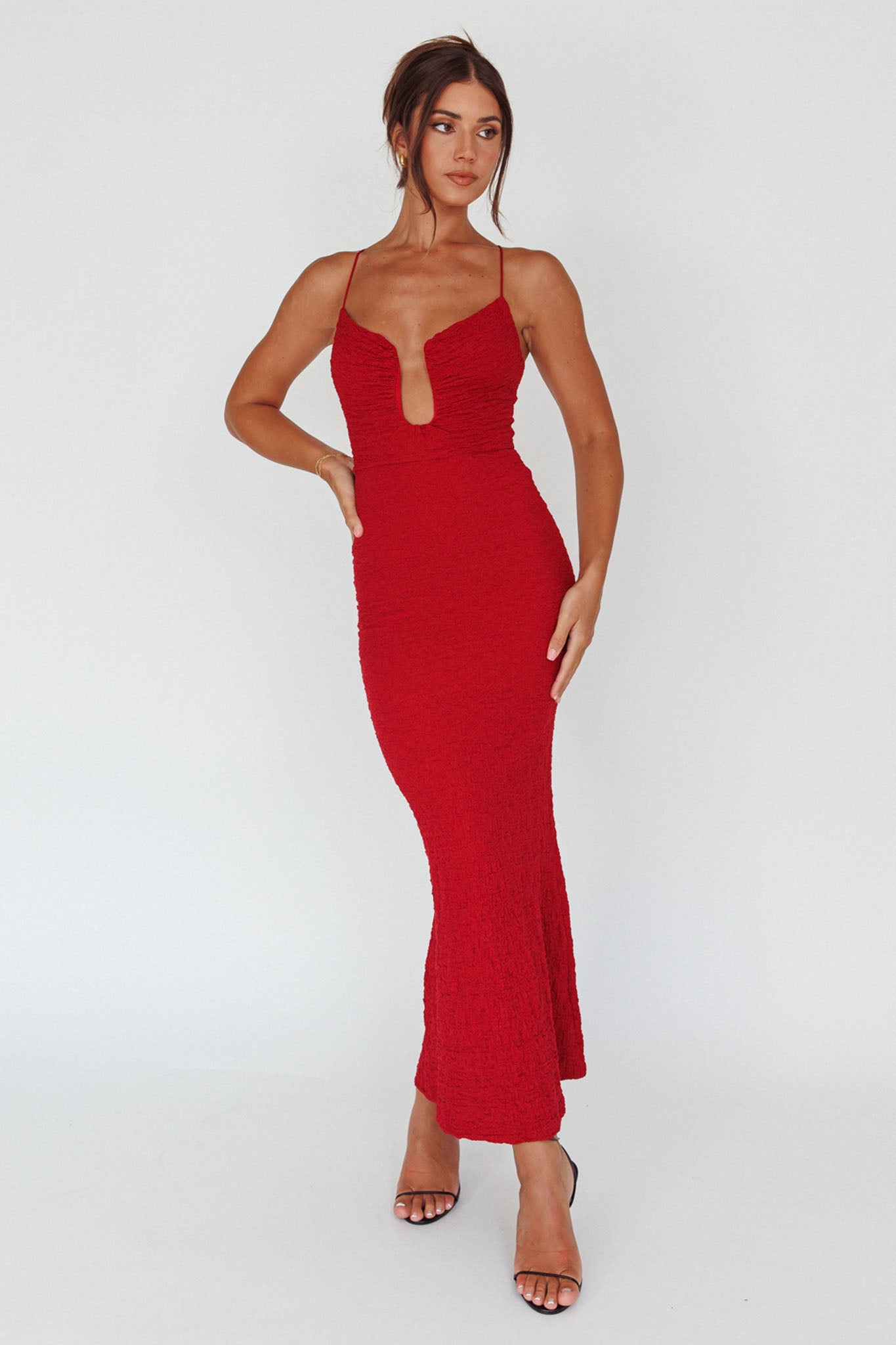 Nouveau U-Neckline Midi Dress Wine by Selfie Leslie