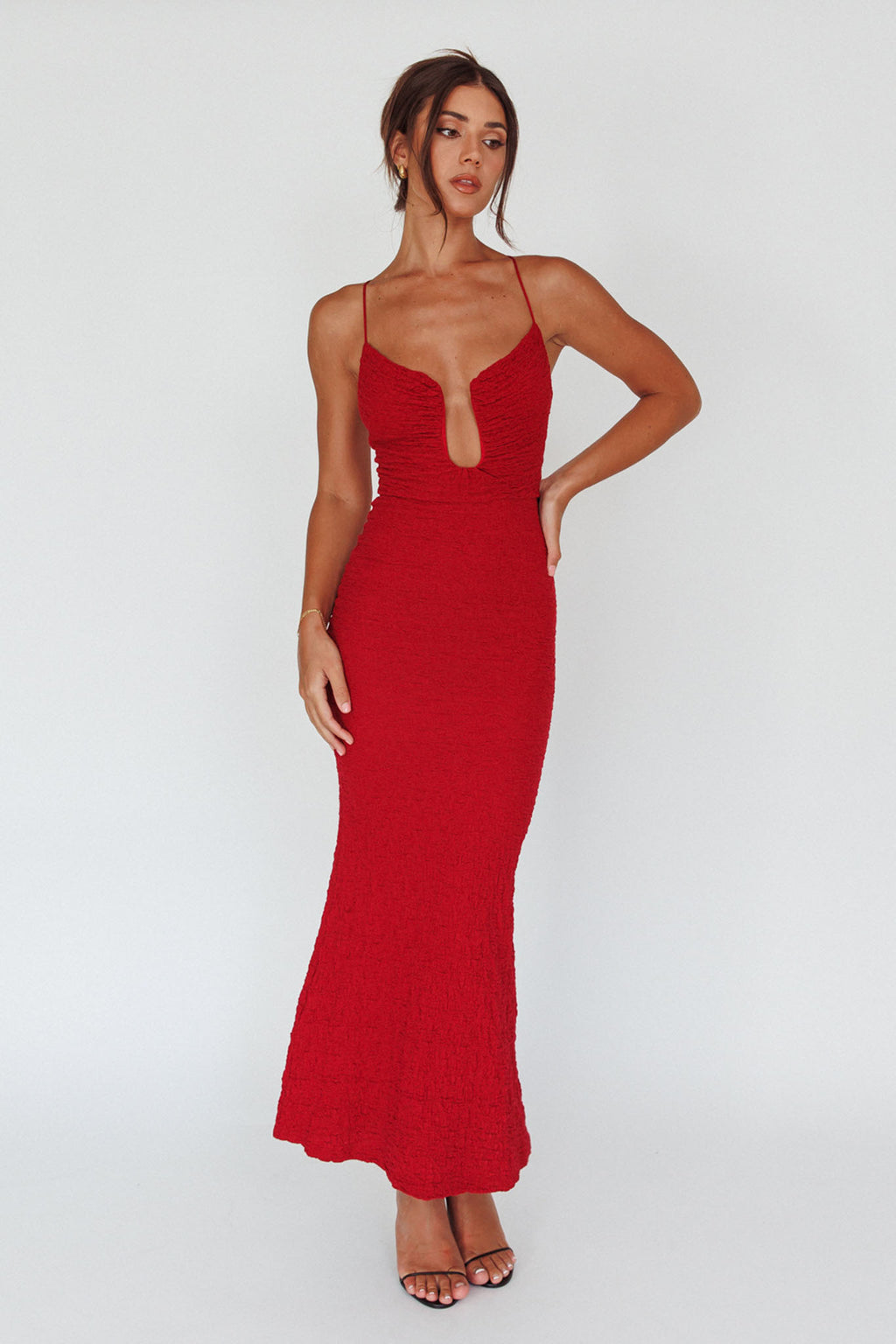 Nouveau U-Neckline Midi Dress Wine by Selfie Leslie