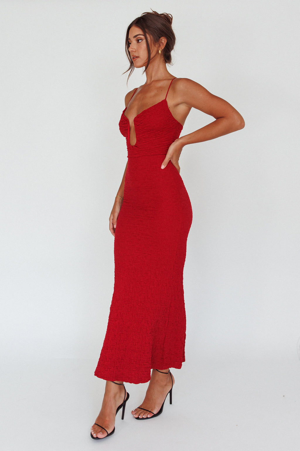Nouveau U-Neckline Midi Dress Wine by Selfie Leslie