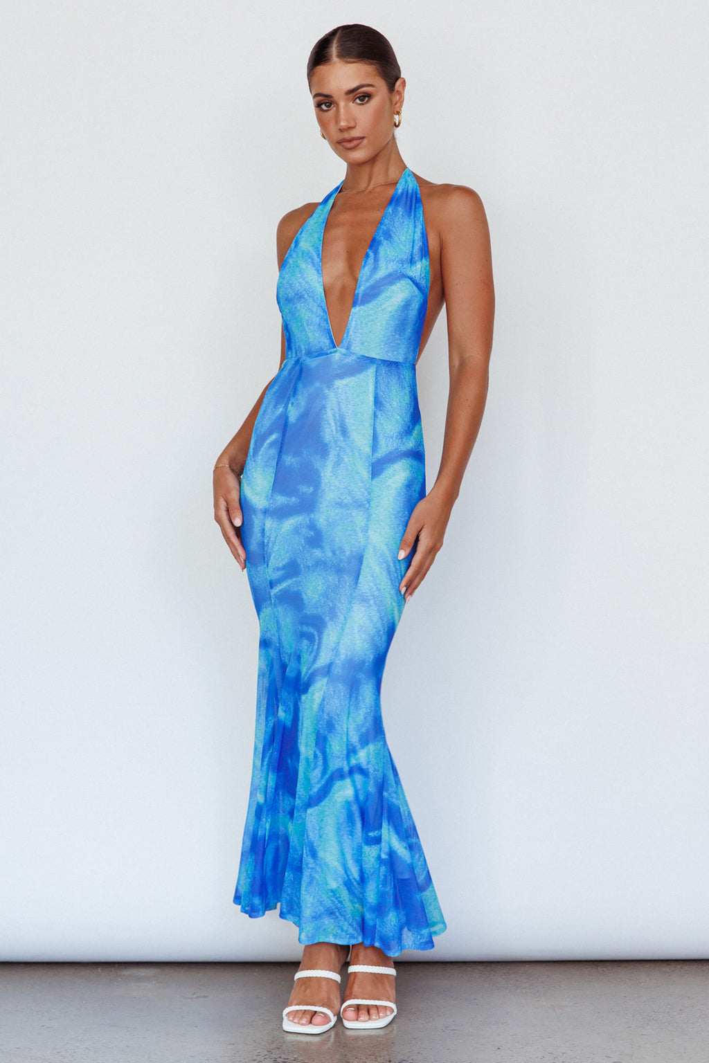 Mayah Halterneck Maxi Dress Printed Blue by Selfie Leslie