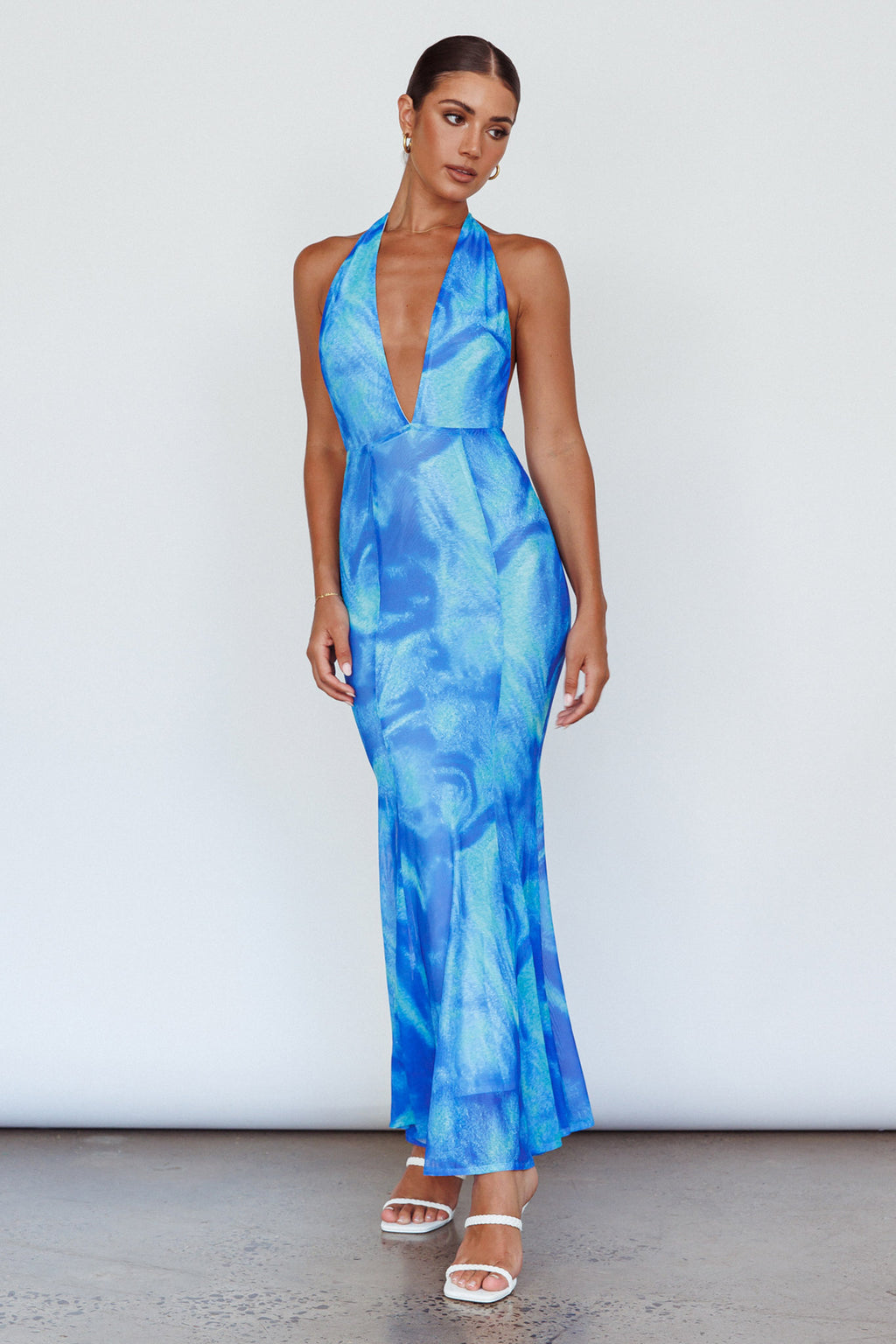 Mayah Halterneck Maxi Dress Printed Blue by Selfie Leslie