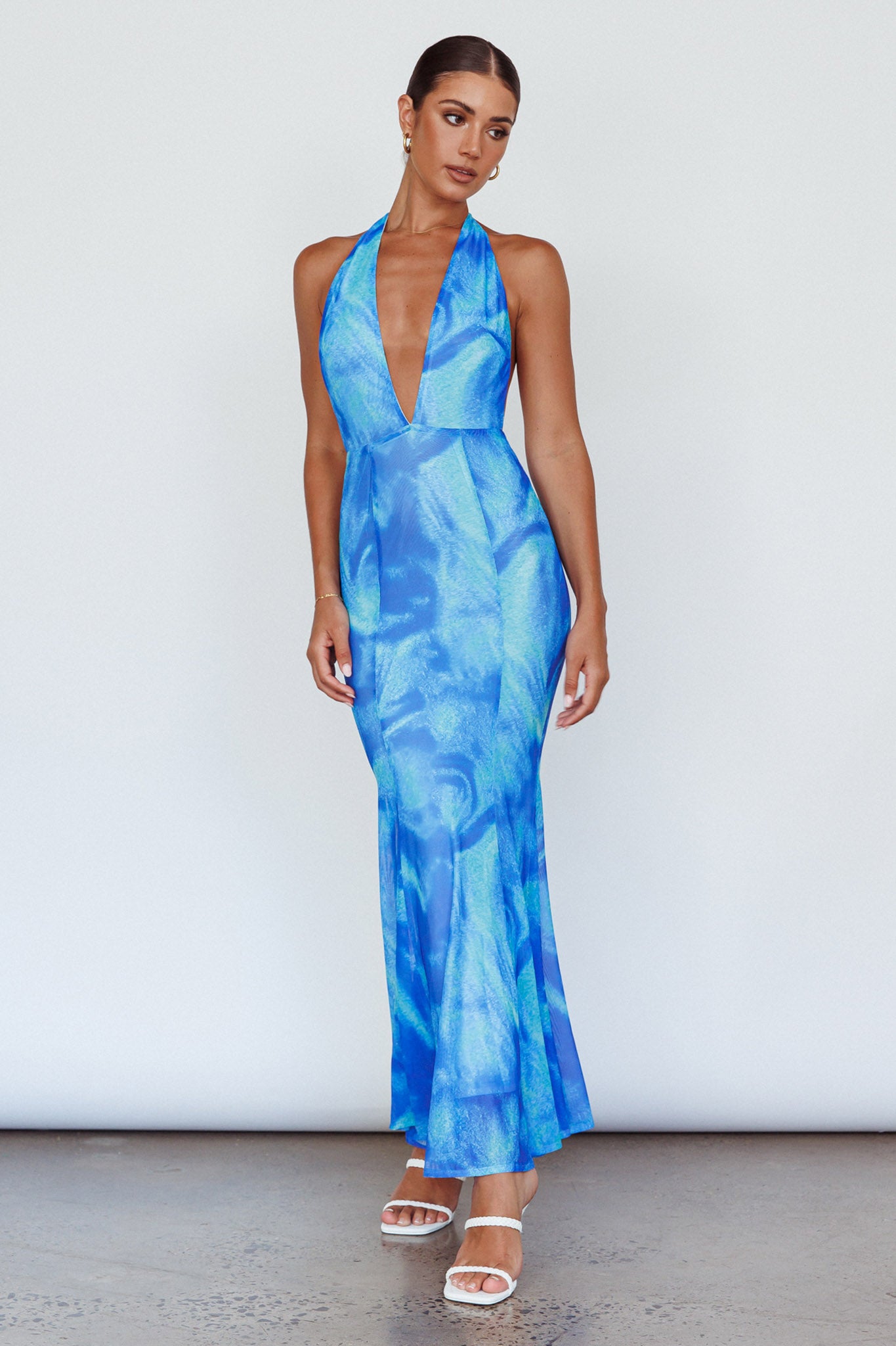 Mayah Halterneck Maxi Dress Printed Blue by Selfie Leslie