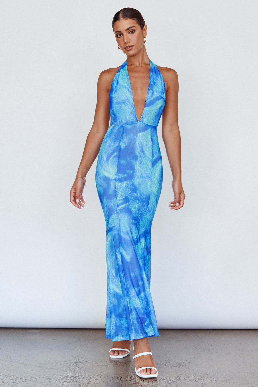 Mayah Halterneck Maxi Dress Printed Blue by Selfie Leslie