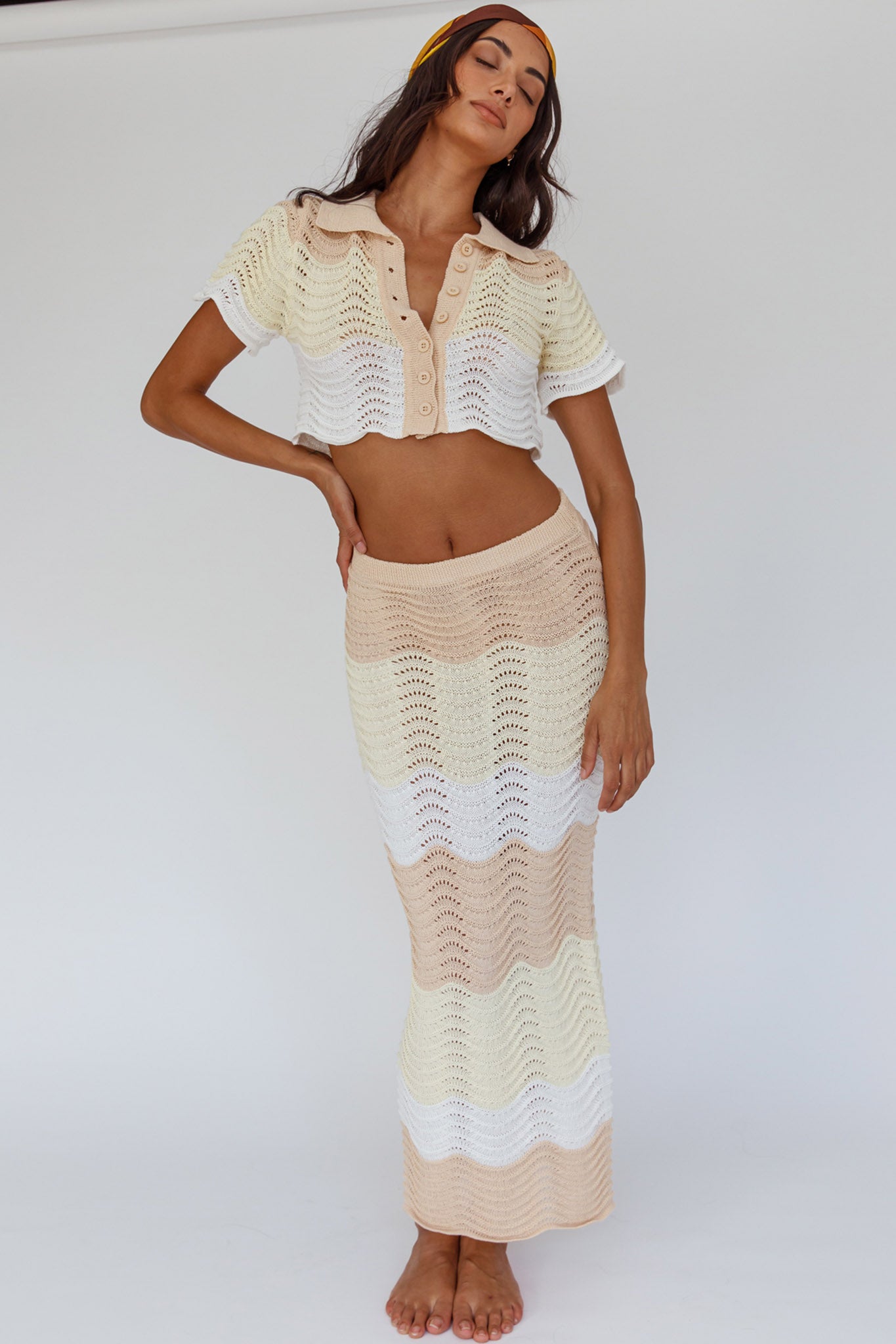 May Blooms Knit Maxi Skirt Lemon Butter by Selfie Leslie