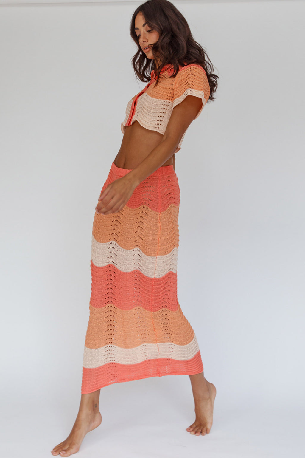 May Blooms Knit Maxi Skirt Tangerine by Selfie Leslie