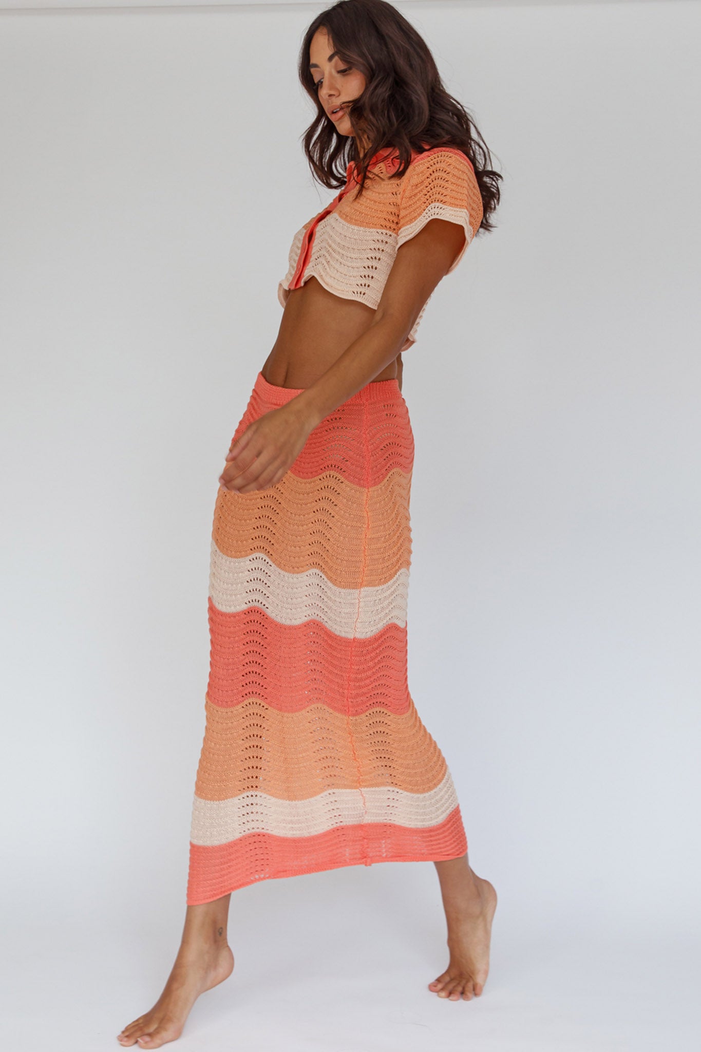 May Blooms Knit Maxi Skirt Tangerine by Selfie Leslie