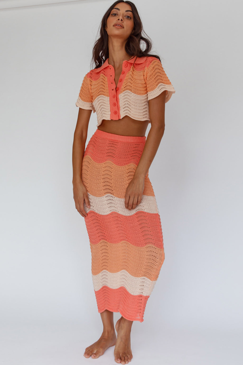 May Blooms Knit Maxi Skirt Tangerine by Selfie Leslie