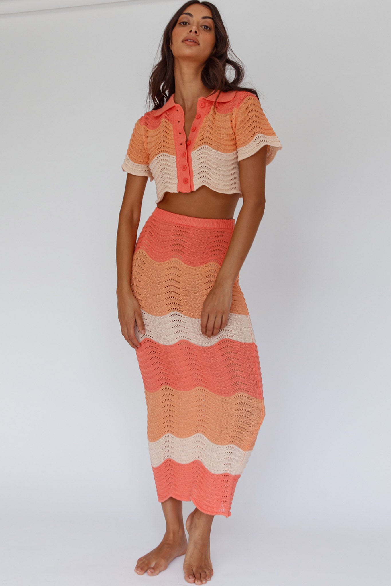 May Blooms Knit Maxi Skirt Tangerine by Selfie Leslie