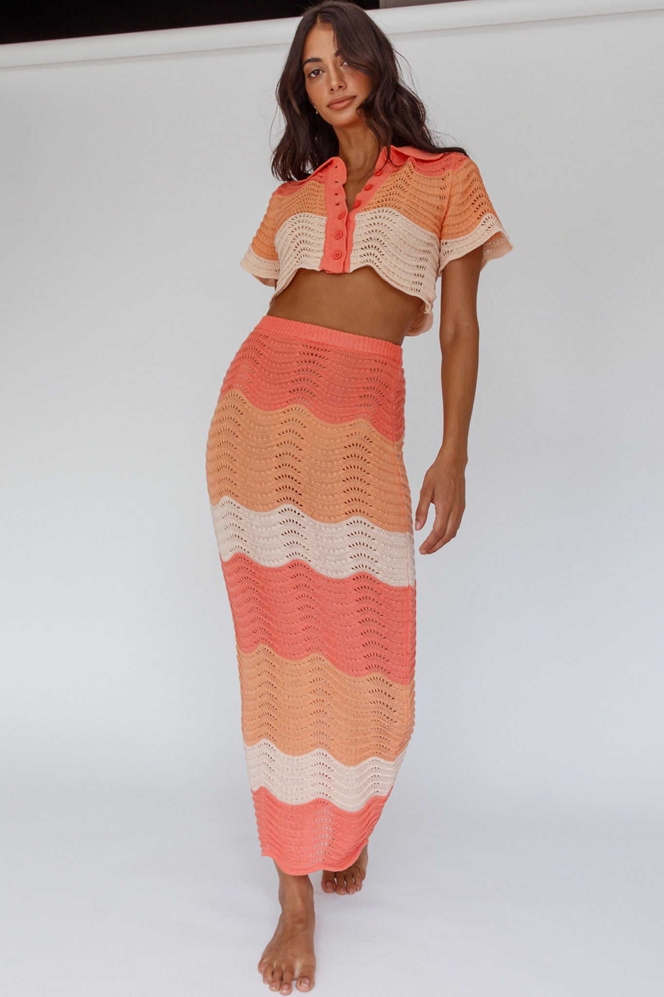 May Blooms Knit Maxi Skirt Tangerine by Selfie Leslie