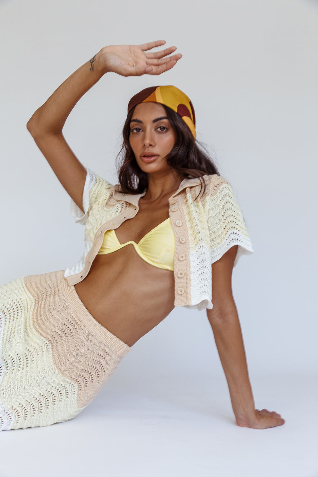 May Blooms Button Up Crop Top Lemon Butter by Selfie Leslie
