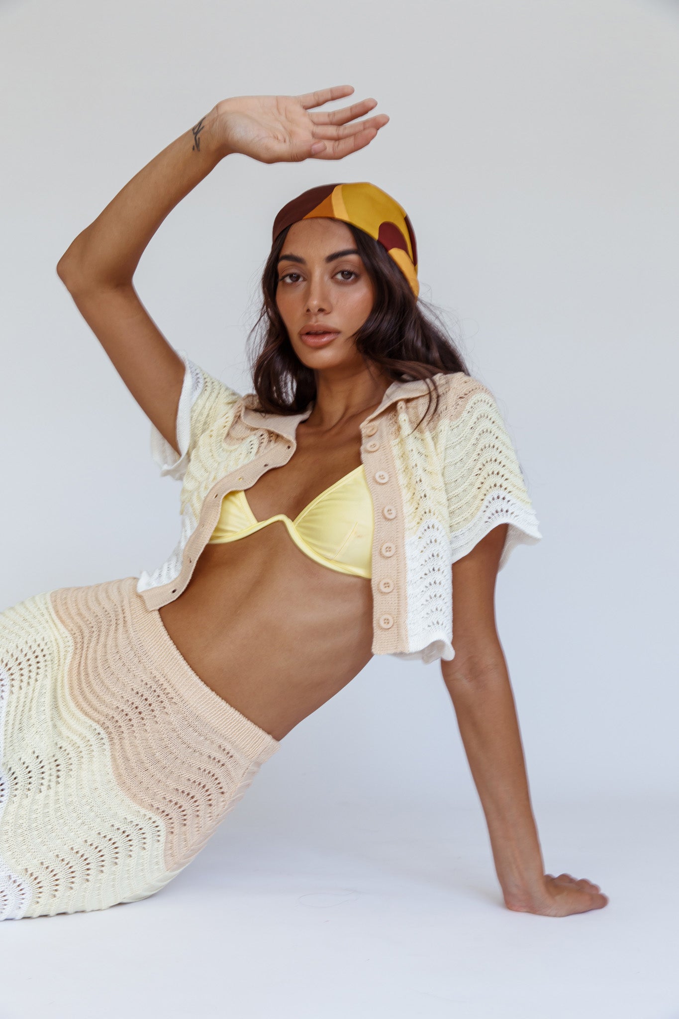 May Blooms Button Up Crop Top Lemon Butter by Selfie Leslie