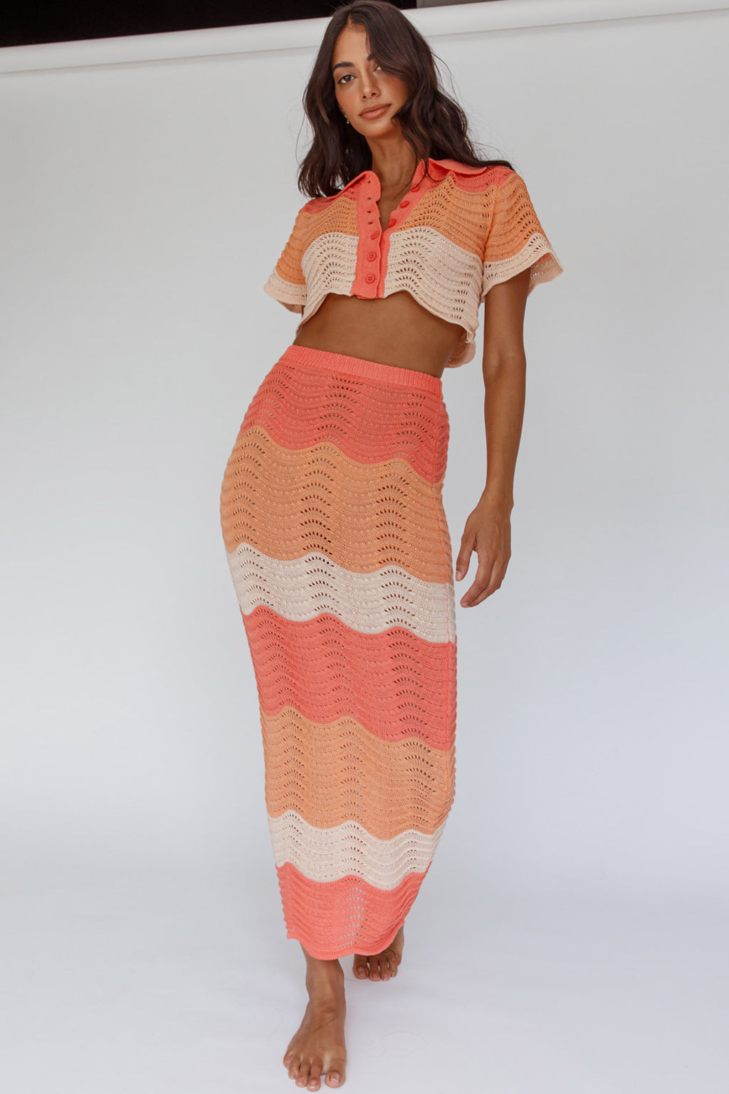 May Blooms Button Up Crop Top Tangerine by Selfie Leslie
