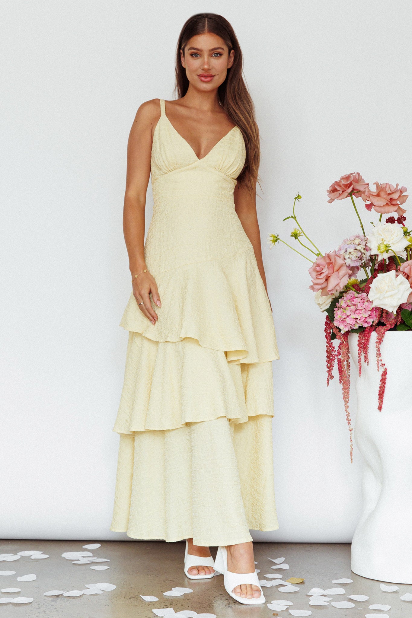 New Vibes Layered Hem Maxi Dress Lemon by Selfie Leslie