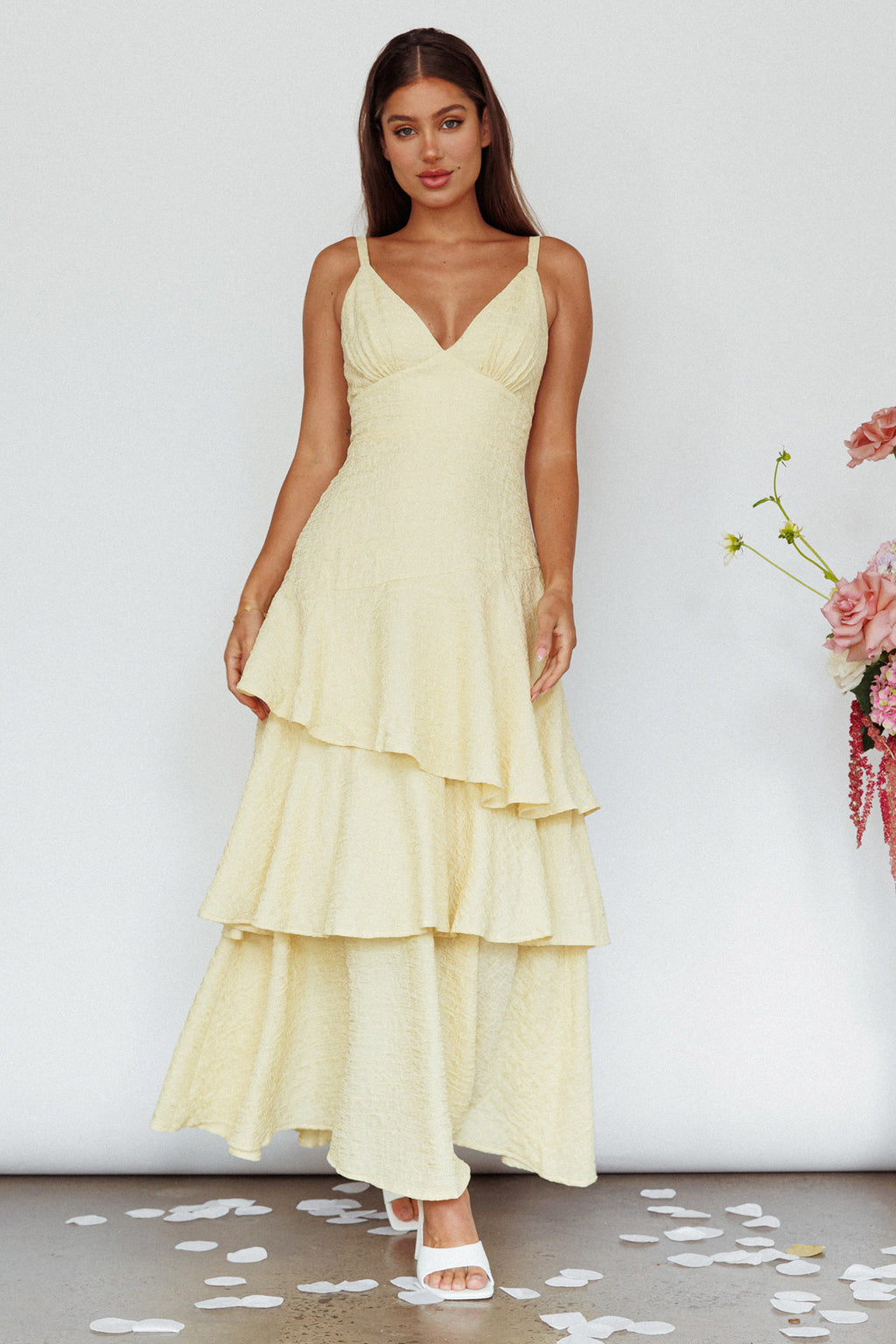New Vibes Layered Hem Maxi Dress Lemon by Selfie Leslie